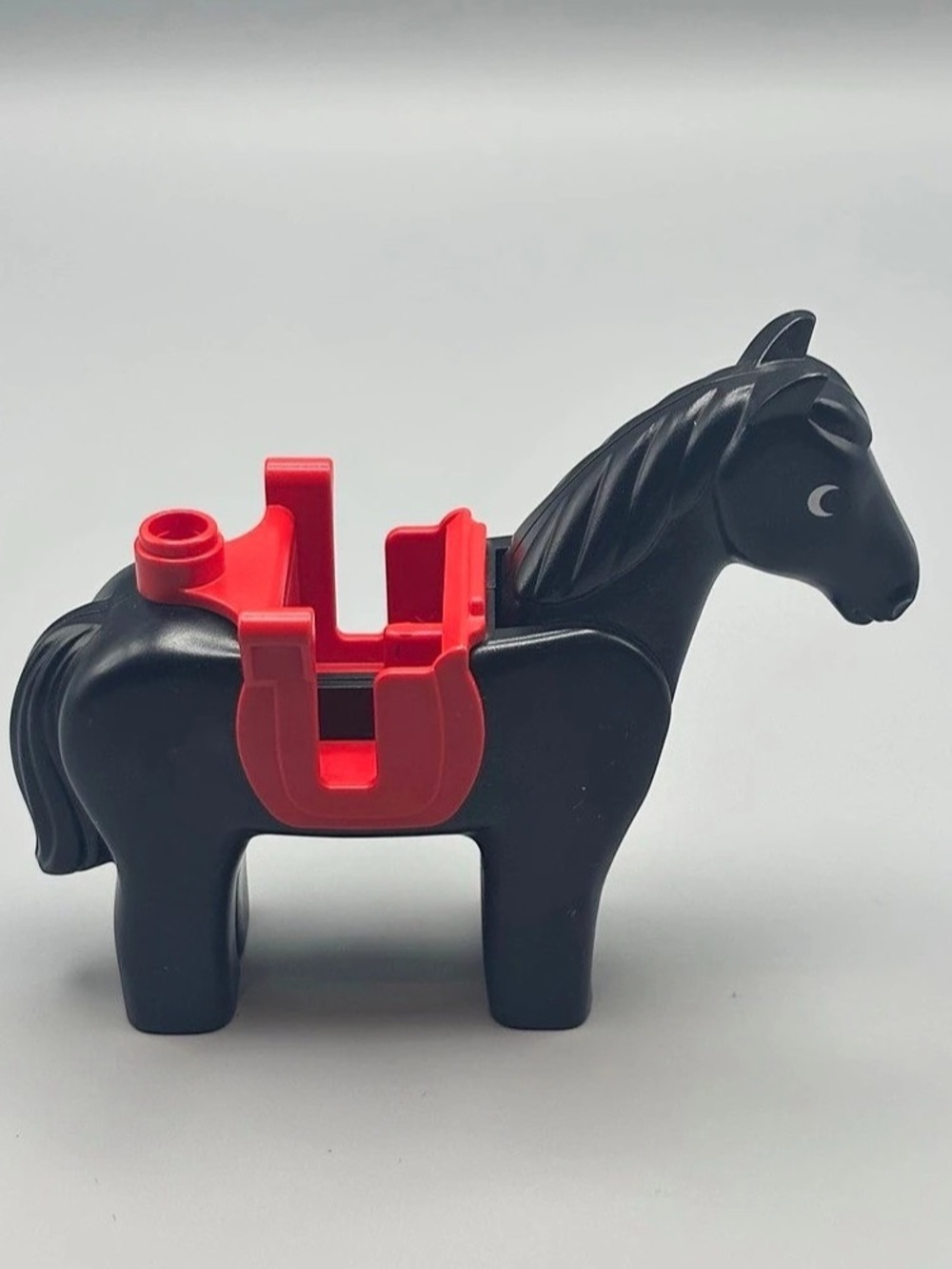 Vintage Lego Duplo Black Horse Red Saddle & Movable Head - Equestrian Knights